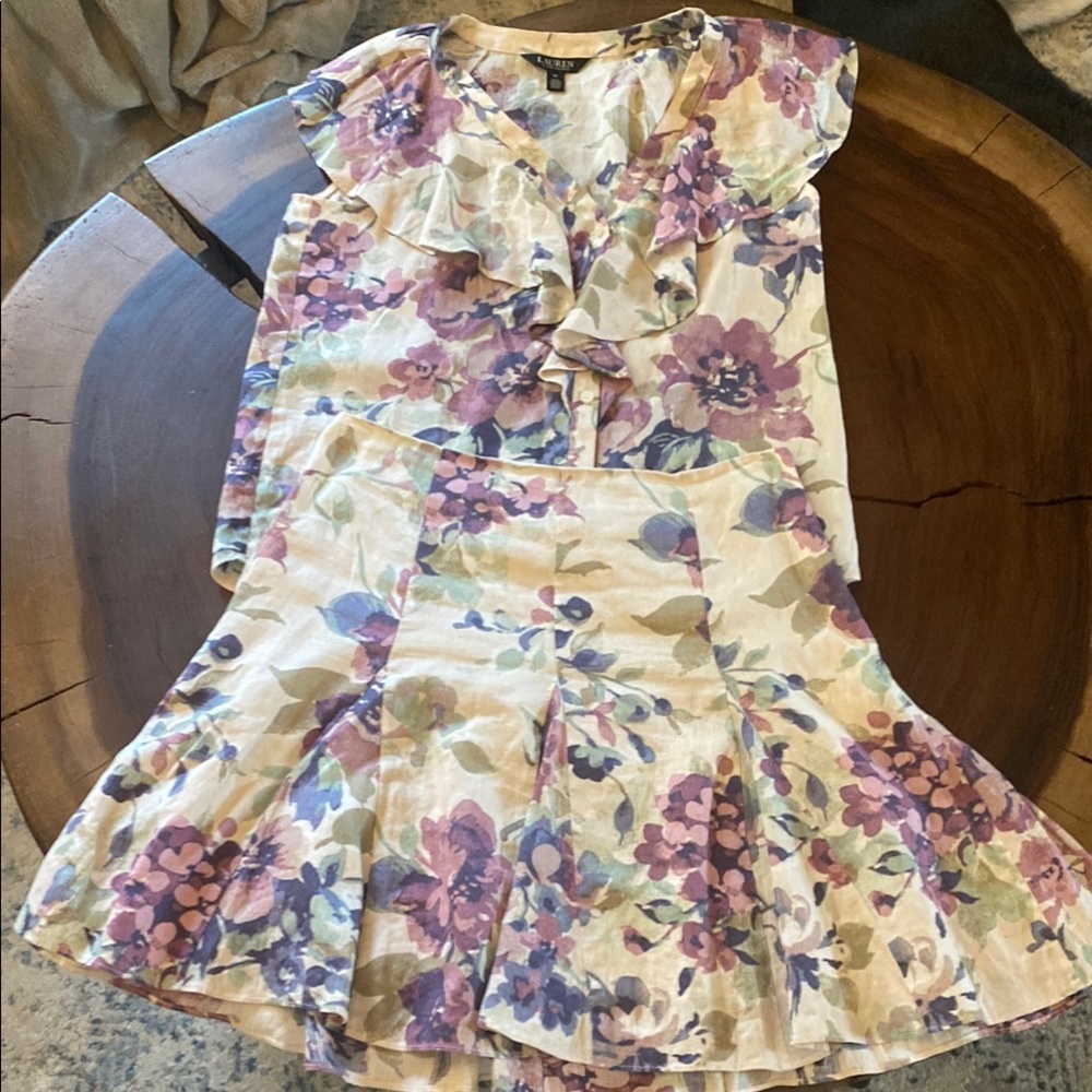 Ralph Lauren Linen Floral Top and Skirt/ Top Sz M/ Skirt sz 10